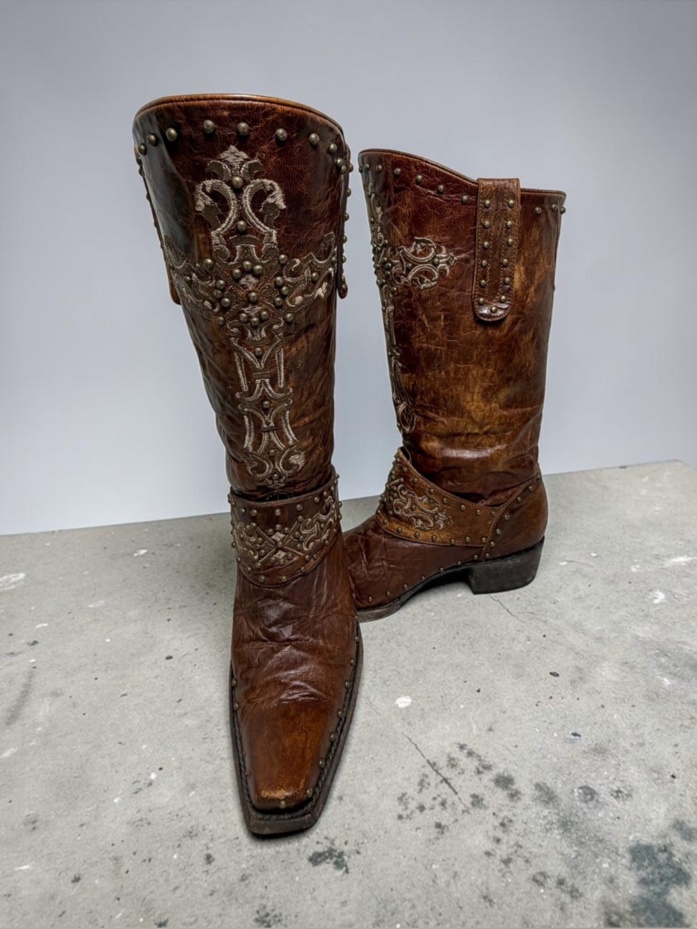Old Gringo Womens 8B Tall Brown Leather Western Cowboy Boots Studded Embroidered